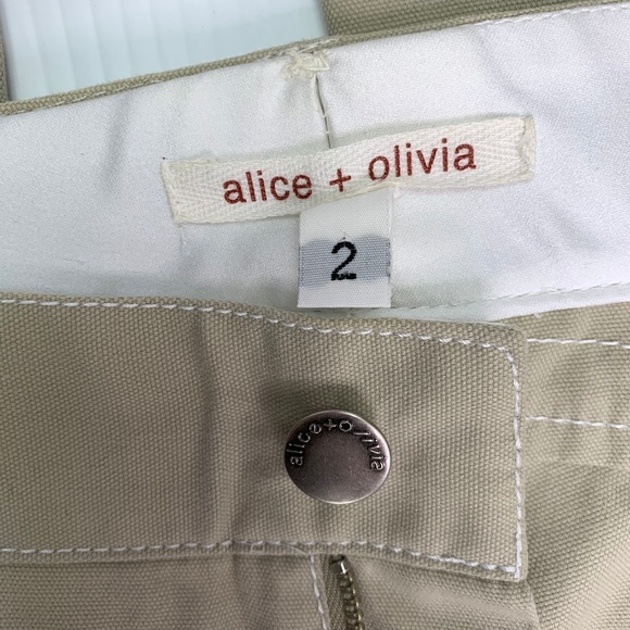 Alice + Oliva Size 2 Pants Khaki Stitch Detail - Picture 2 of 8